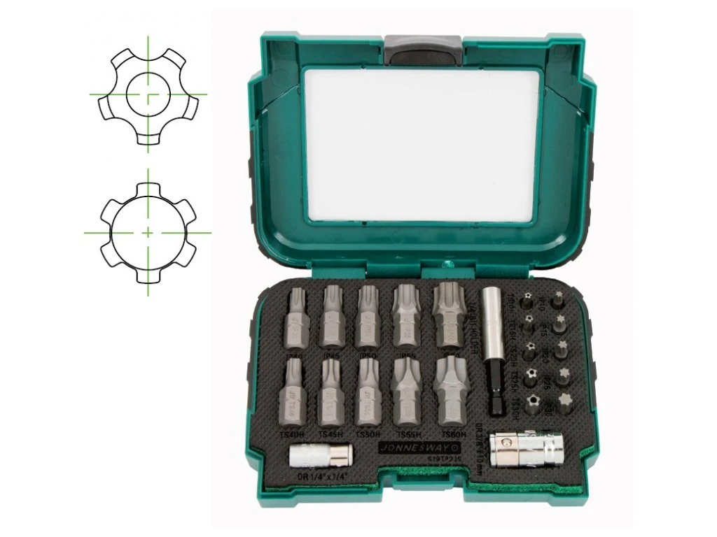 JONNESWAY S29TP23S Sada bitů 1/4", TORX pěticípý s otvorem a TORX-plus IP, 23 dílů