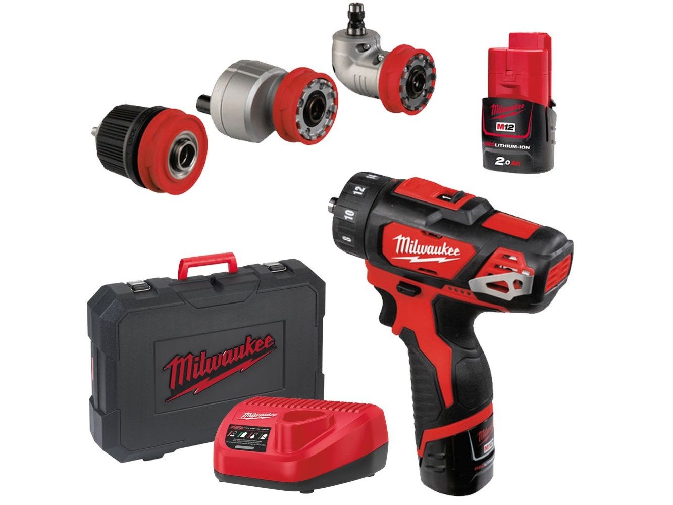 MILWAUKEE M12 BDDXKIT-202C Aku subkompaktní šroubovák 12V / 2,0Ah + výměnné hlavy - 4933447836