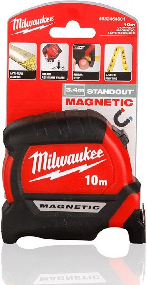 MILWAUKEE svinovací metr 10m, K10/27 MAGNETIC PREMIUM 3. generace, třída přesnosti II. - 4932464601