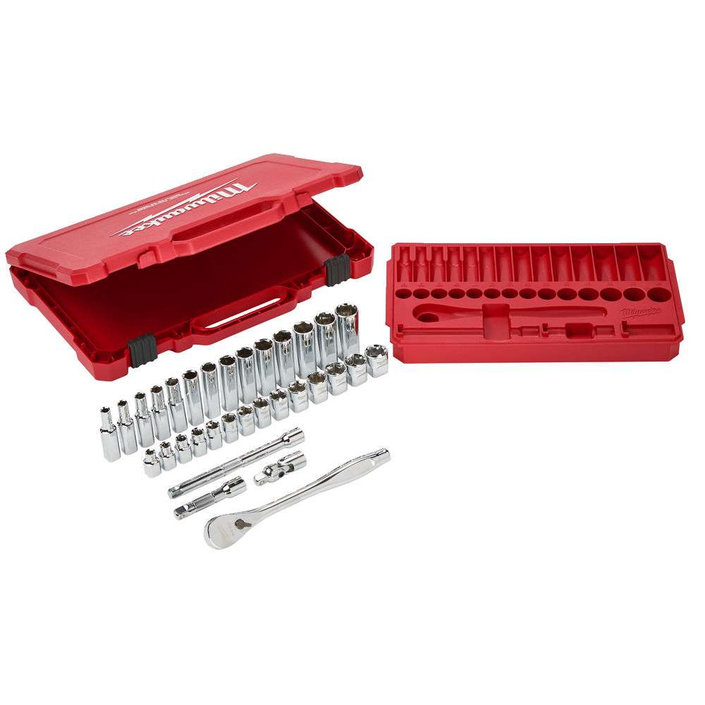 MILWAUKEE 32-DÍLNÁ SADA NÁSTRČNÝCH KLÍČŮ S RÁČNOU 3/8" - 4932464945
