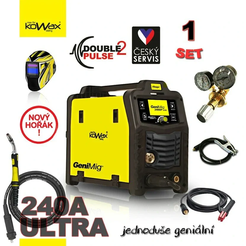 KOWAX® GeniMig®240DP LCD Svařovací invertor MIG/MAG/LiftTIG/MMA SET 1A + SAMOSTMÍVACÍ KUKLA + VENTIL