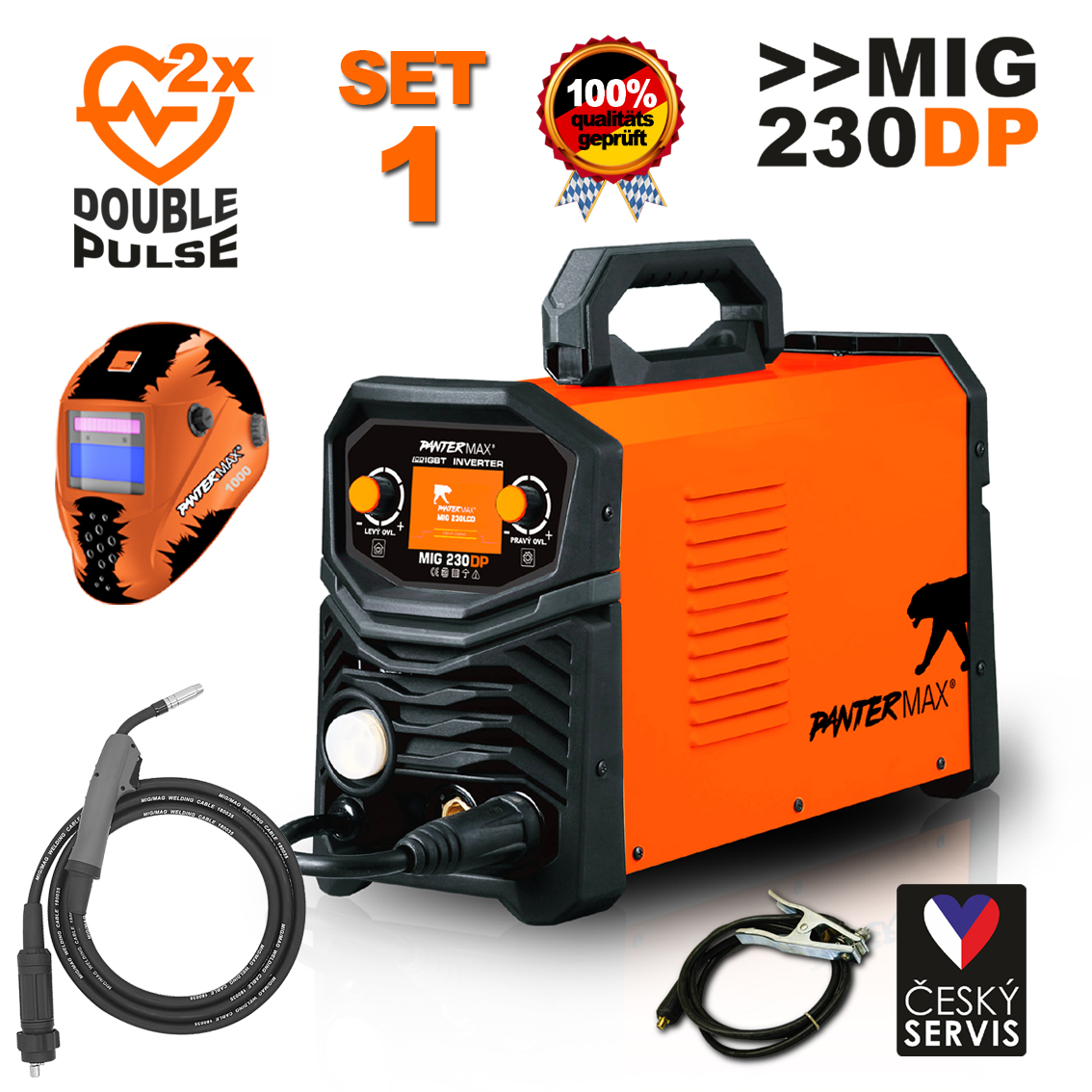 PANTERMAX® MIG230DP invertorová svářečka MIG/TIG/MMA DOUBLE PULSE! + samostmívací kukla (SET1)