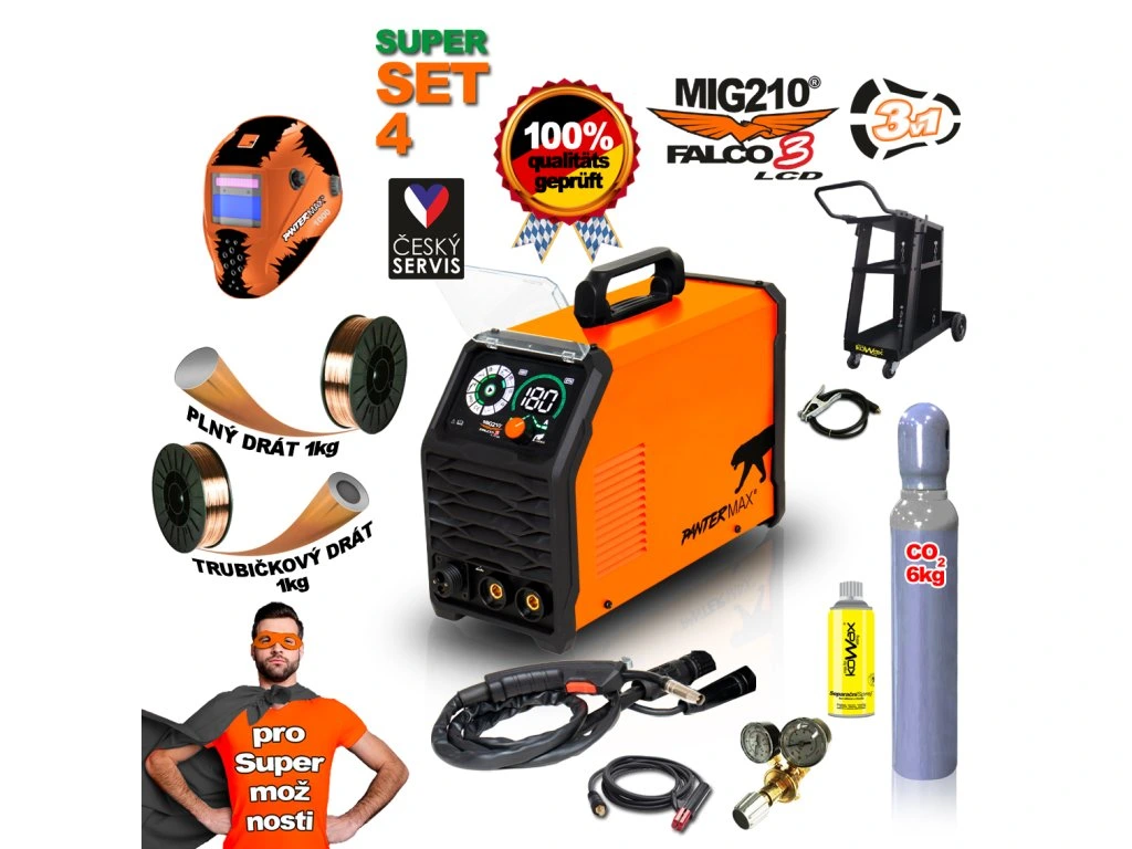 PANTERMAX MIG210FALCO 3! invertorová svářečka MIG/MMA, TIG SET 1 + KUKLA