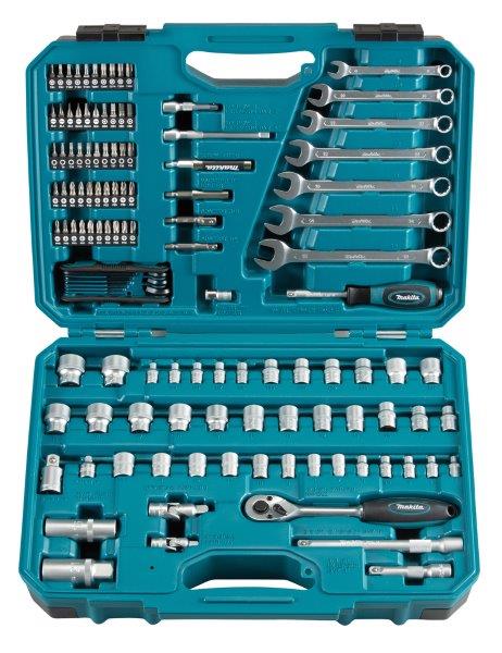 MAKITA E-06616 gola sada, sada bitů a nástrčkových klíčů s ráčnou v kufru - 120 ks