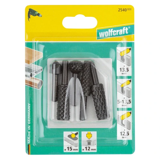 WOLFCRAFT 2540000 rašple + záhlubník dřevo/kov - sada 4 ks
