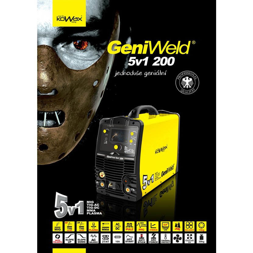 KOWAX® GeniWeld®5v1 200 Svařovací invertor MIG/PLASMA/ACTIG/DCTIG/MMA SET 1