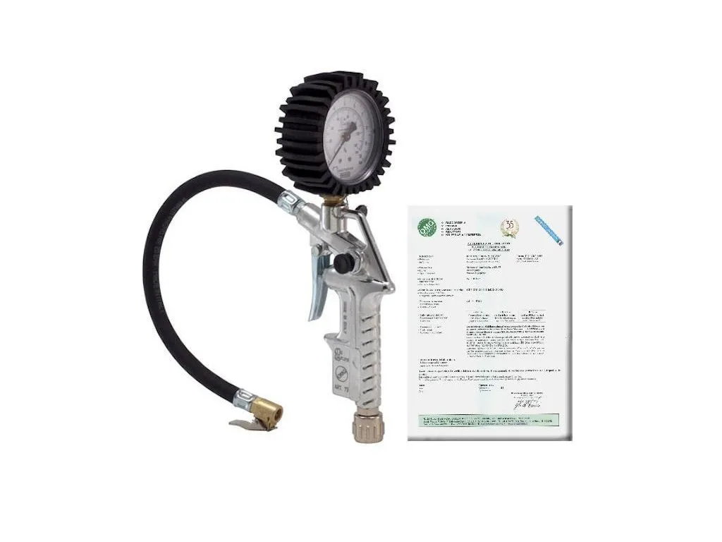 FERDUS OMG73 Pneuhustič s certifikátem 0-10 bar, manometr 63 mm, hadice 30 cm, cejchovaný