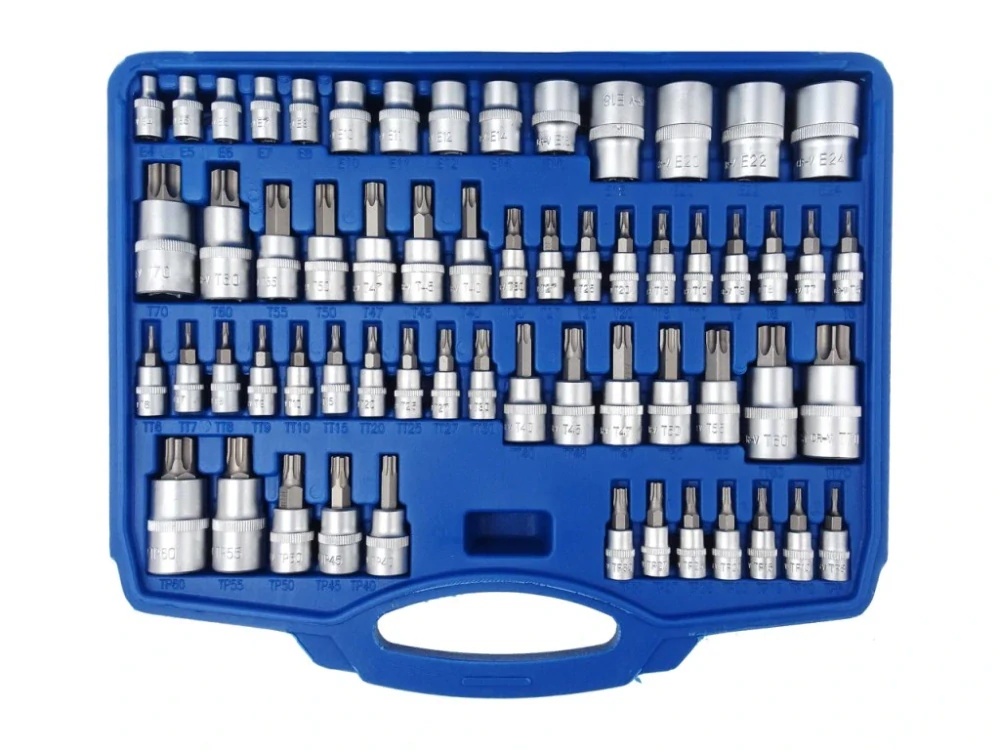 SATRA S-ST60b Nástrčné a zástrčné hlavice TORX, 1/4”, 3/8” a 1/2”, sada 60 ks