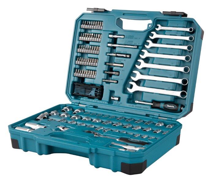 MAKITA E-06616 gola sada, sada bitů a nástrčkových klíčů s ráčnou v kufru - 120 ks