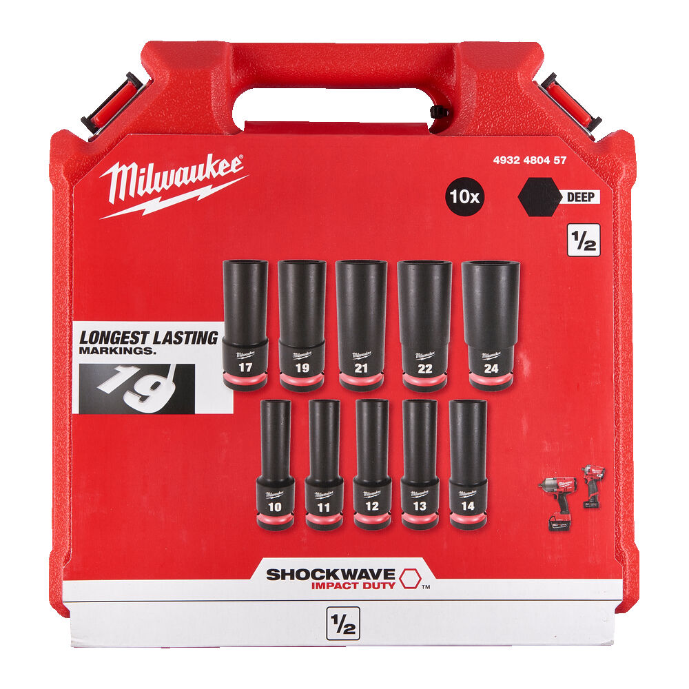 MILWAUKEE Průmyslové hlavice Shockwave 1/2" HEX sada 10ks prodloužené - 4932480457