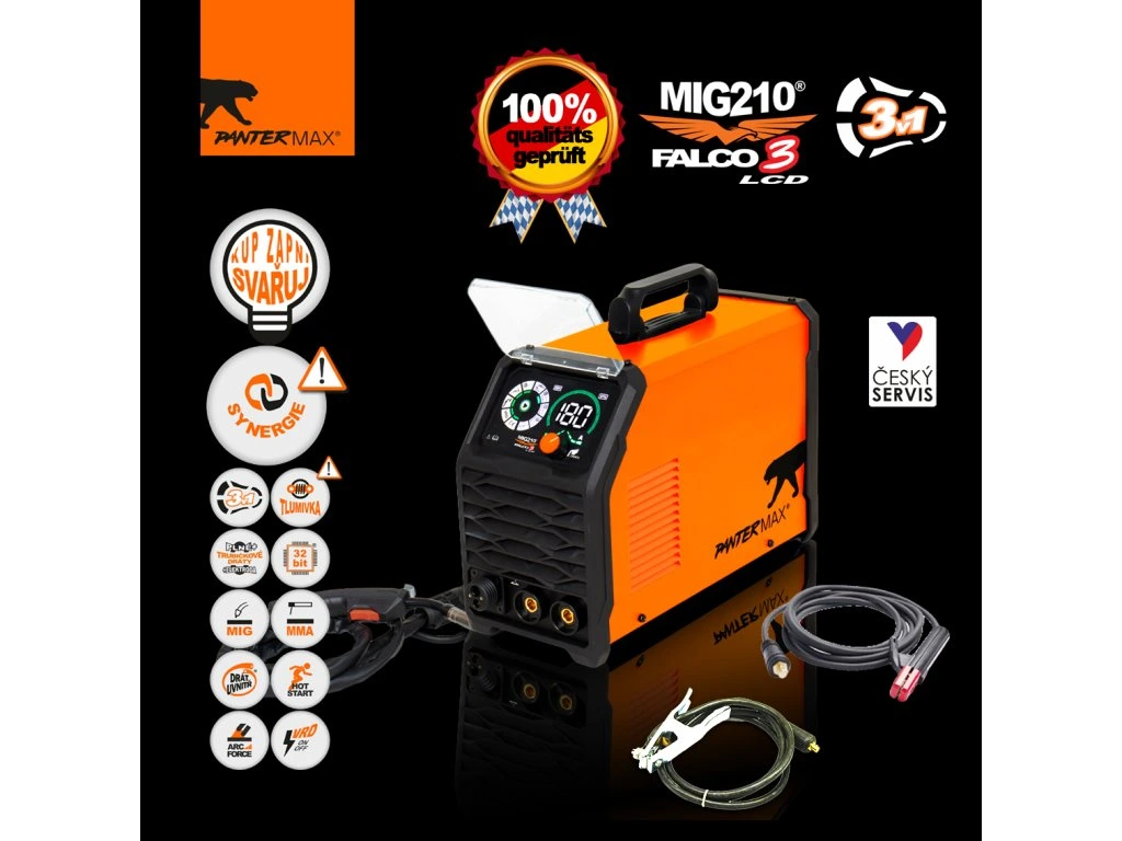 PANTERMAX MIG210FALCO 3! invertorová svářečka MIG/MMA, TIG SET 4BL + KUKLA + VOZÍK + DRÁT