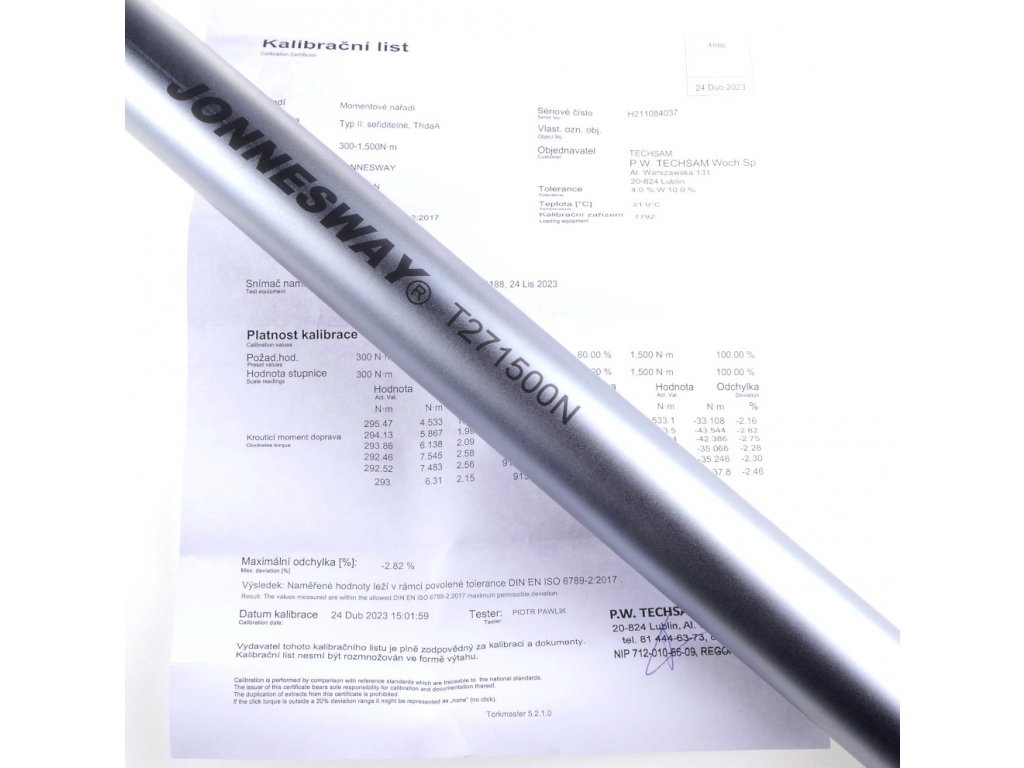 JONNESWAY T271500N Momentový klíč 1" 300-1500 Nm, s prodloužením, s certifikátem