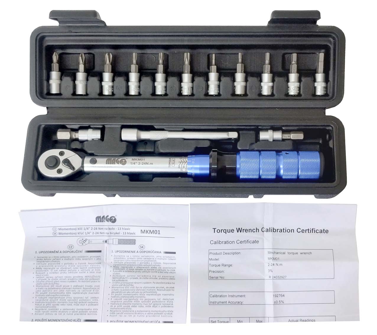 MAGG MKM01 Momentový klíč 1/4" 2-24 Nm pro jízdní kola - 13 hlavic