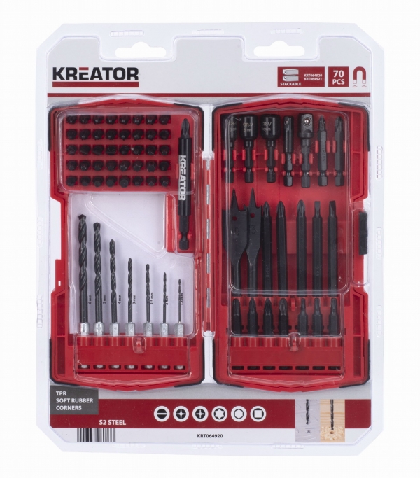 KREATOR KRT064920 Sada bitů, hlavic a vrtáků 70ks
