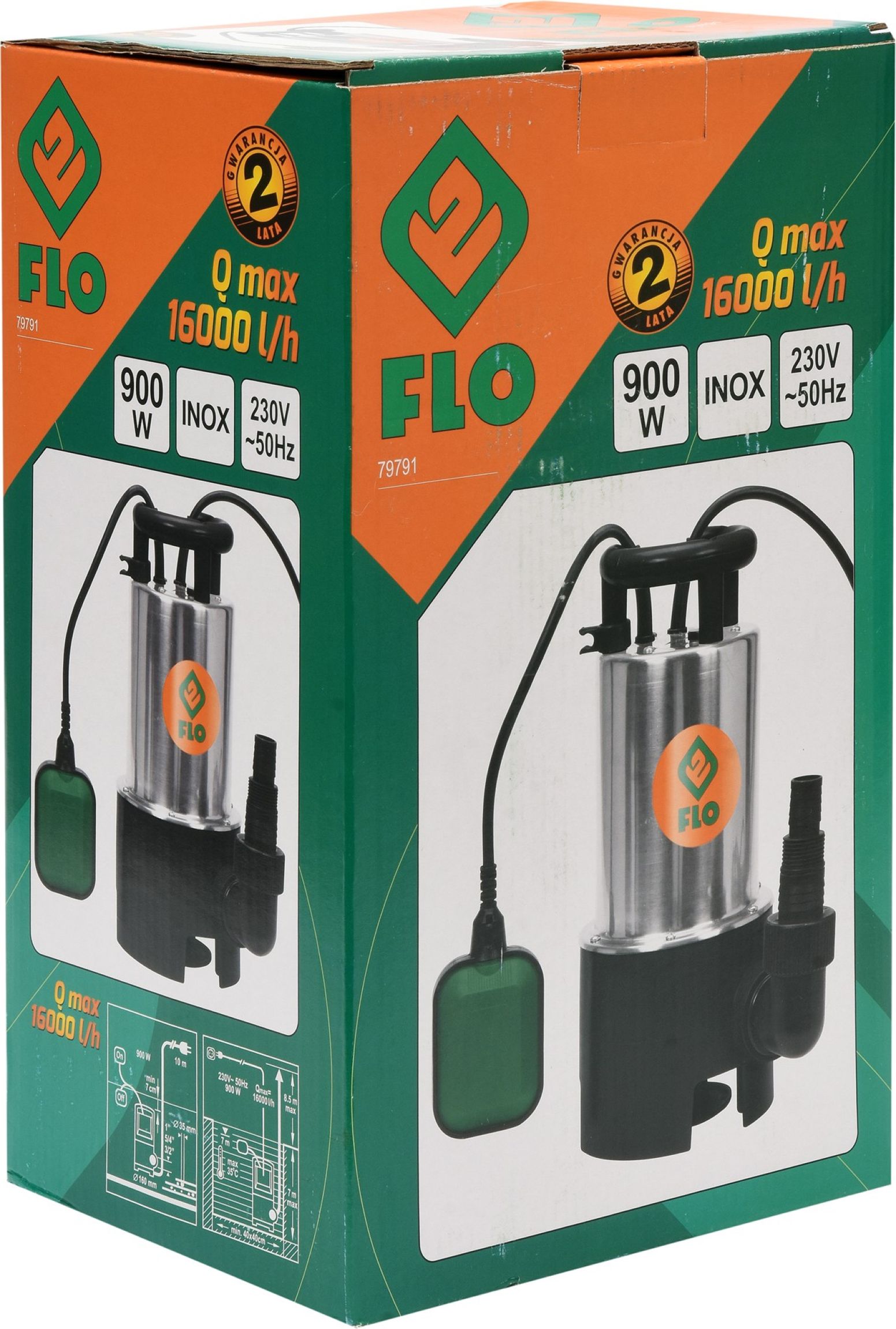 TOYA FLO TO-79791 Čerpadlo ponorné nerezové 900 W 16000 l/h 10m