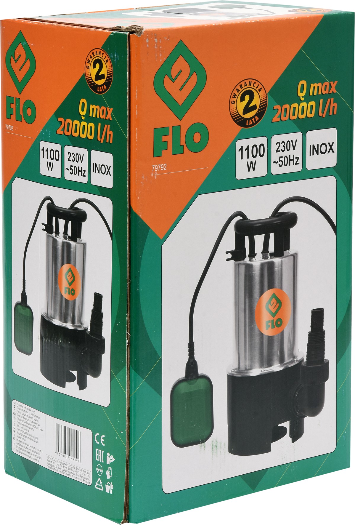 TOYA FLO TO-79792 Čerpadlo ponorné nerezové 1100 W 20000 l/h 10m