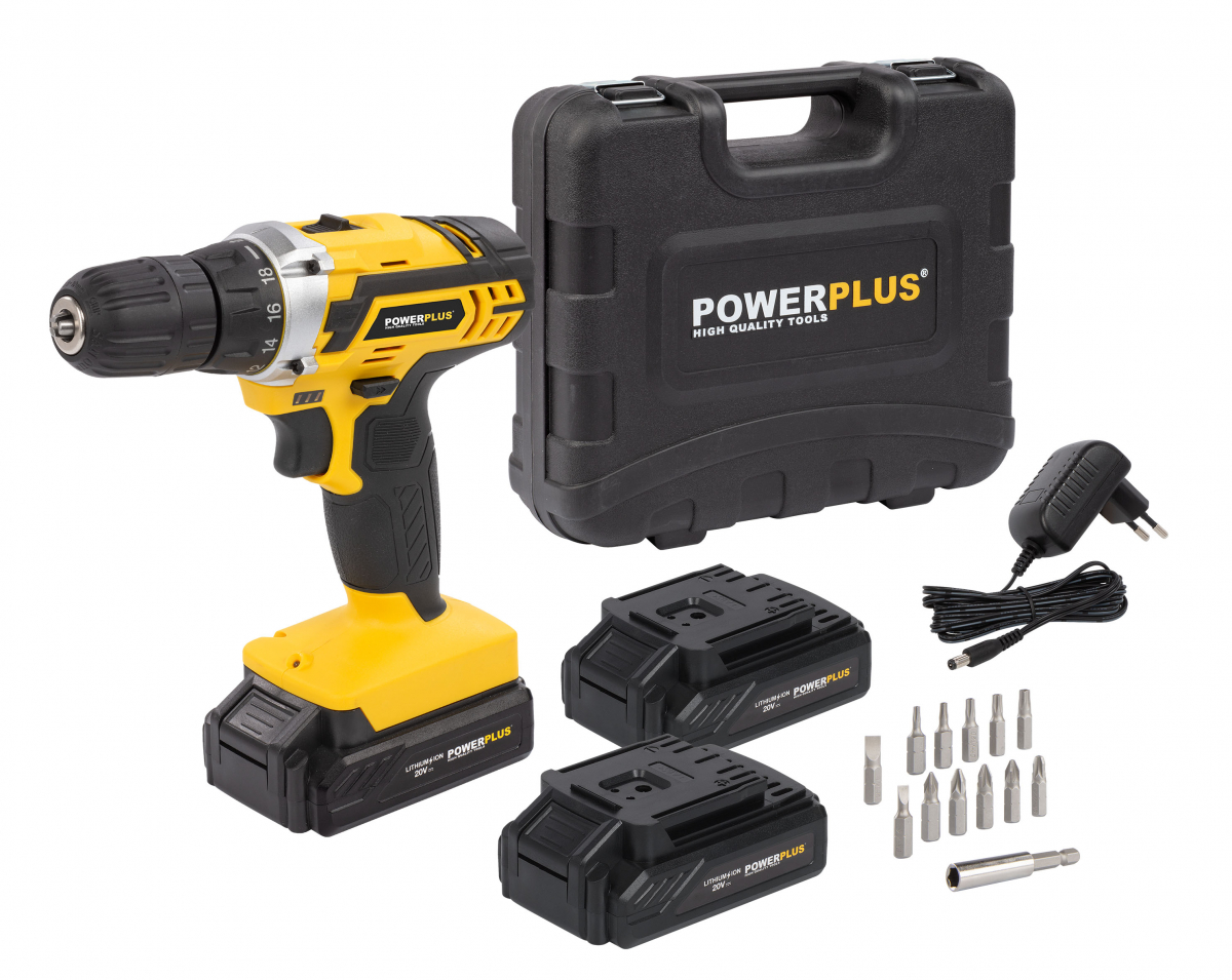 PowerPlus POWX00501 Aku šroubovák / vrtačka 20V LI, 3x 1,3Ah