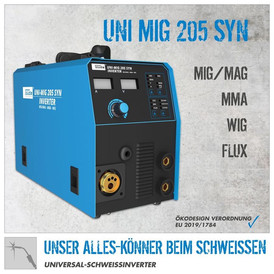 GÜDE UNI-MIG 205 SYN UNIVERZÁLNÍ SVÁŘEČKA MIG/MAG, MMA, FLUX, WIG + SVAŘOVACÍ VOZÍK - 20083