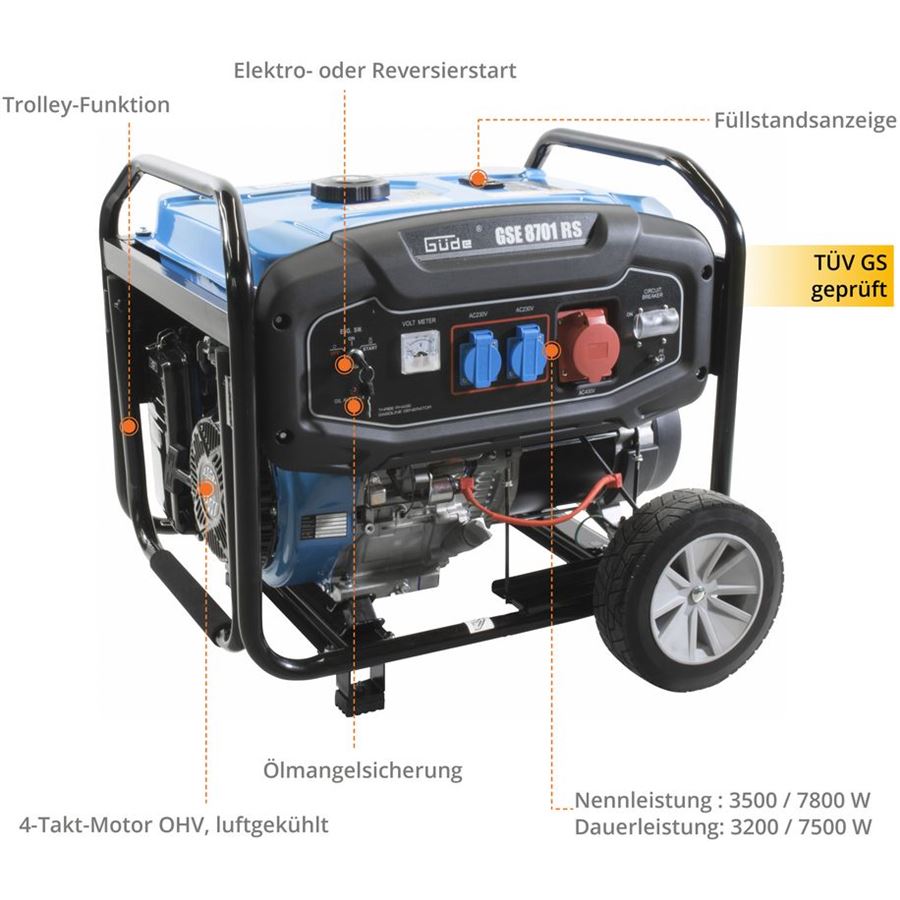 Güde GSE 8701 RS Benzinový generátor proudu (el. startér) - 40731