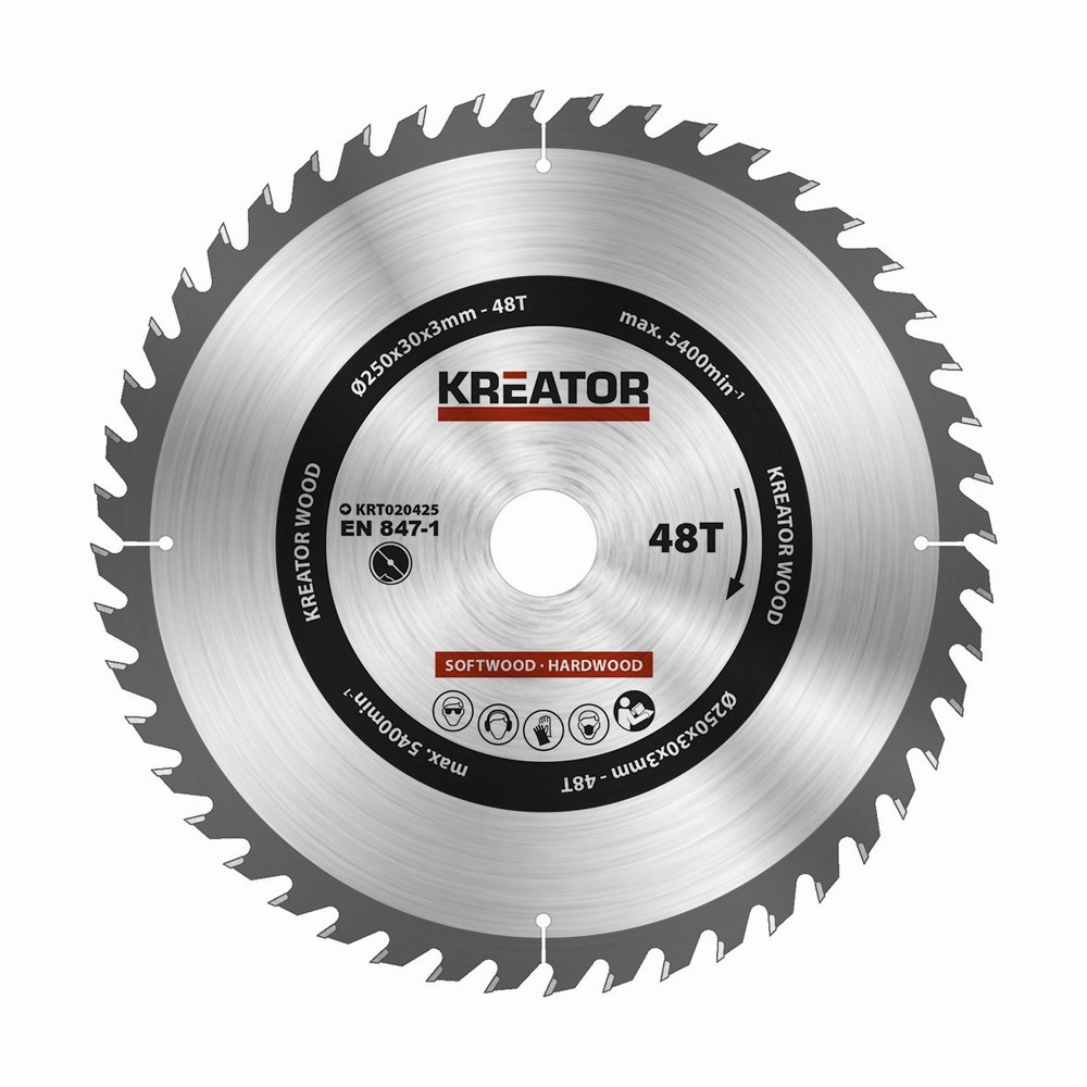 KREATOR KRT020425 Pilový kotouč na dřevo 250mm, 48T