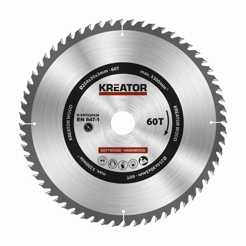KREATOR KRT020428 Pilový kotouč na dřevo 254mm, 60T