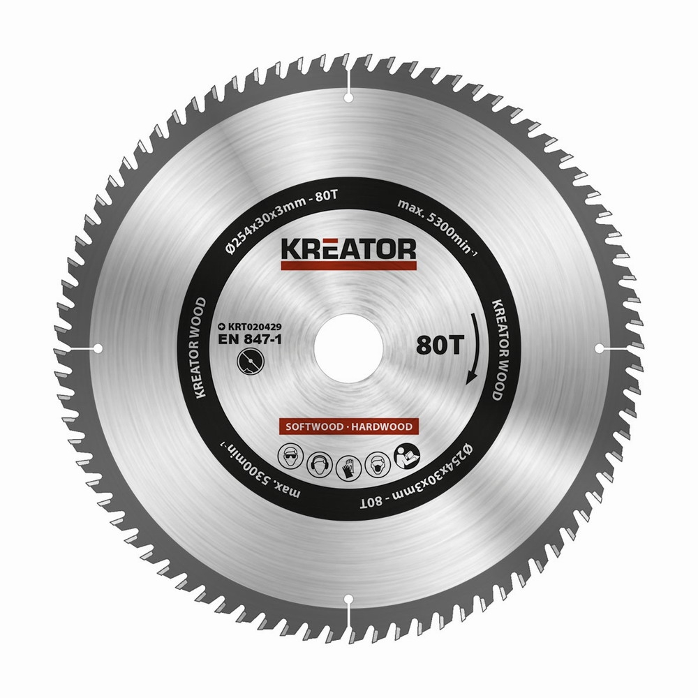 KREATOR KRT020429 Pilový kotouč na dřevo 254mm, 80T