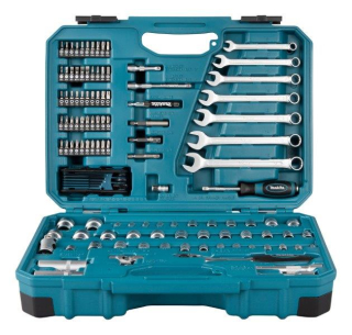 MAKITA E-06616 gola sada, sada bitů a nástrčkových klíčů s ráčnou v kufru - 120 ks