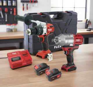 FLEX PD 2G 18.0-EC FS55 aku vrtačka s příklepem + IW 3/4" 18.0-EC aku rázový utahovák + 2x 5,0Ah - 516228