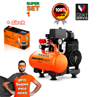 PANTERMAX®AirFlow® 3 SILENT SET1 tichý bezolejový kompresor + sada příslušenství 5-ti dílná