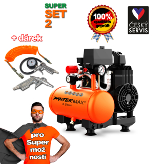 PANTERMAX®AirFlow® 3 SILENT SET2 tichý bezolejový kompresor + sada příslušenství 3-ti dílná