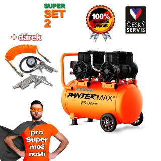 PANTERMAX®AirFlow® 56 SILENT SET2 bezolejový tichý kompresor + 3-dílná pneu sada