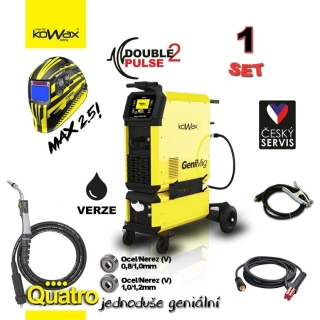 KOWAX GeniMig 355DP LCD5 SET 1Q svařovací zdroj MIG/MAG, TIG-LIFT, MMA + VODNÍ CHLAZENÍ + KUKLA + HOŘÁK QUATRO