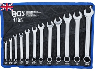 BGS 1195 Klíče očkoploché palcové, velikosti 1/4” až 15/16”, sada 12 ks