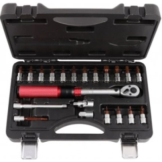 QUATROS QS59001 Momentový klíč 1/4", 5-25 Nm, přesný 3%, se zástrčnými hlavicemi, 21 ks