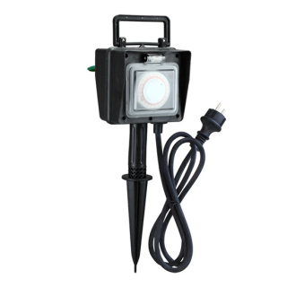SOLIGHT PG03 zahradní sloupek IP44, 2 zásuvky + časový spínač, gumový kabel 1,5m