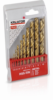 KREATOR KRT012102 10 ks HSS Vrtáků do kovu TIN SET 1-10 mm