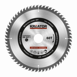 KREATOR KRT020422 Pilový kotouč na dřevo 210mm, 60T