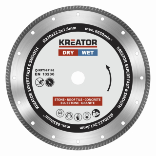 KREATOR KRT085102 Diamantový kotouč celoobvodový 230mm EXPERT TURBO